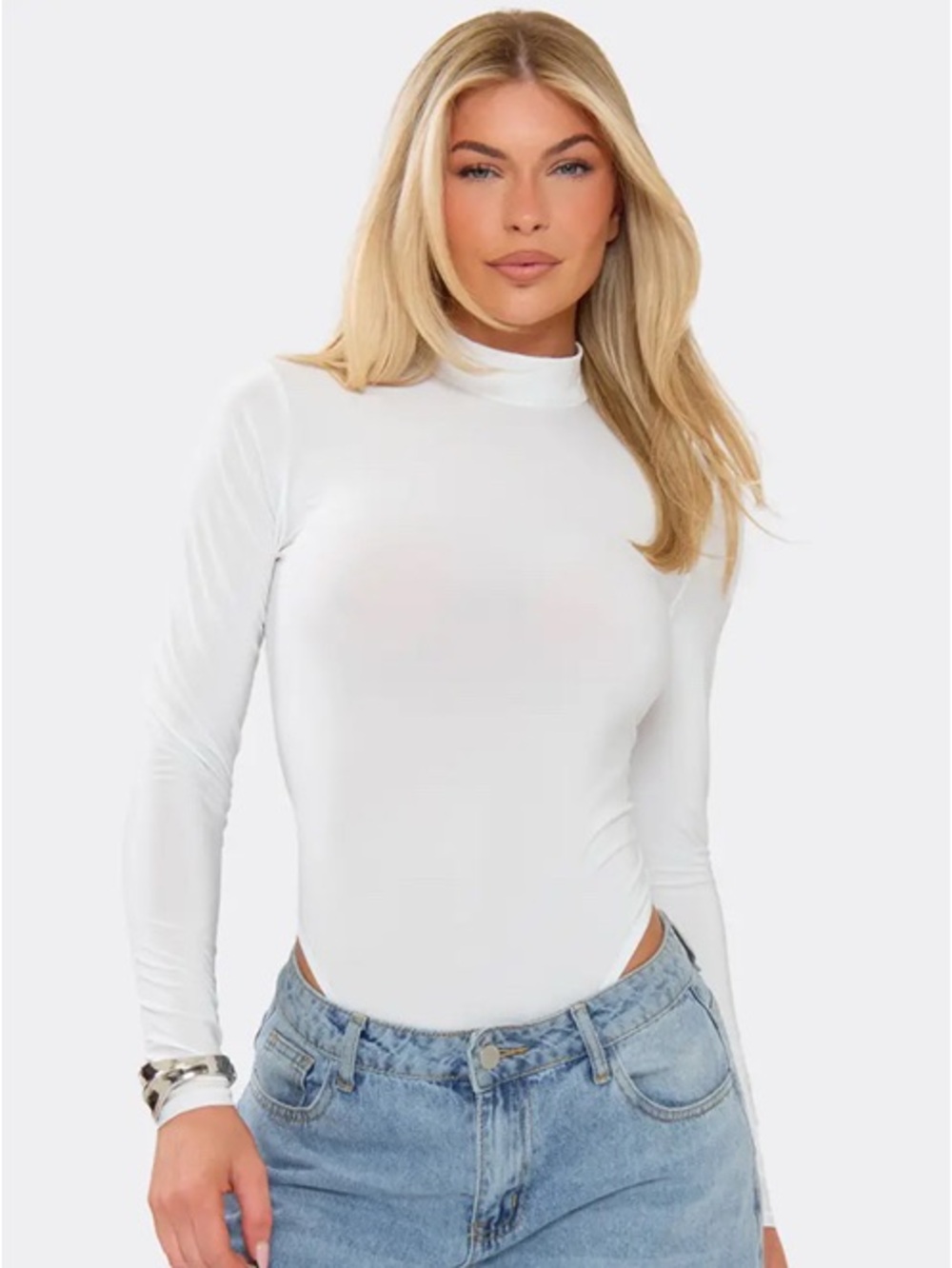 White Long Sleeve Turtleneck Bodysuit